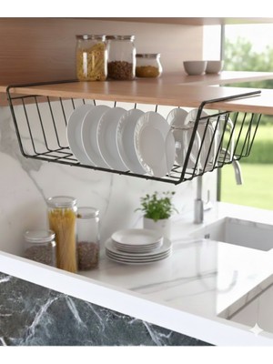 UG Home Siyah Dolap Içi Raf Düzenleyici Askılı Raf Bardak Tabak Tutucu Çok Amaçlı Kullanım
