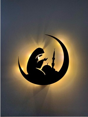 Normadia Peri Ledli Sarı Işıklı Dua Eden Kız, Camii ve Hilal Dekorlu Gece Lambası