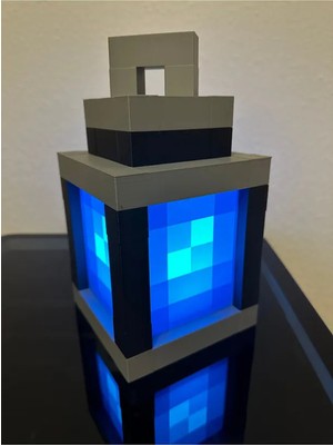Normadia Modern Siyah LED Fener Tasarımlı Minecraft Lambası, Sıcak Sarı ve Mavi Işık