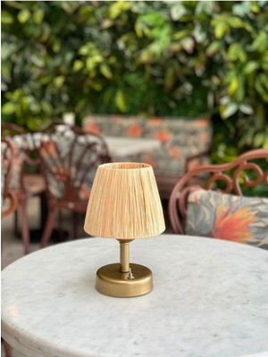 Normadia Rafya ve Hasır Masa Üstü LED Kablosuz Pilli Abajur, Şık ve Şeffaf Tasarım