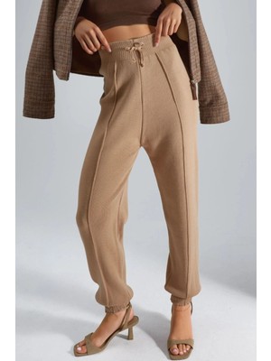 Hiccup Kadın My Fashıon Yüksek Bel Fitilli Örme Eşofman Altı Deve Kahvesi