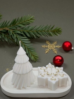 Home Sunumluklu Ikili Yeni Yıl Dekoratif Kokulu Mum Seti (Kar Tanesi-9cm Çam Ağacı)