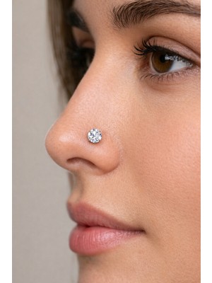 SET 925 Ayar Gümüş Yuvarlak ( 4 mm ) Zirkon Taşlı Burun Piercing Hızma ( Büyük Boy)