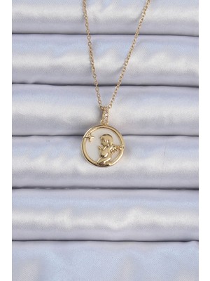 TE Dükkan Buğz 316L Çelik Zincir Altın Renk Zirkon Taşlı Mineli Melek Kolye