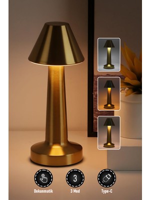 Normadia Şarjlı Metal LED Masa Lambası, Dokunmatik Ayar, Type-C Girişli, 3 Kademe
