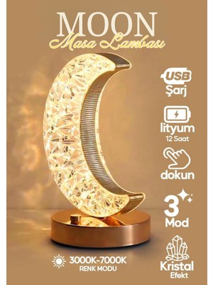 Normadia Hilal Tasarımlı USB Şarjlı Ay Işığı, 3 Modlu LED Gece Lambası