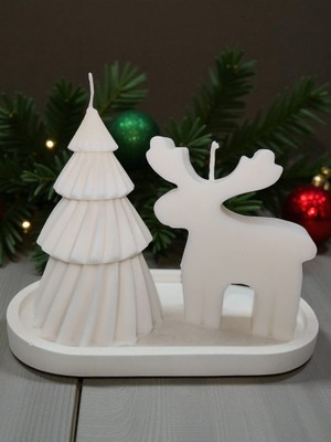 Home Sunumluklu Ikili Yeni Yıl Dekoratif Kokulu Mum Seti (GEYIK-12CM Çam Ağacı)