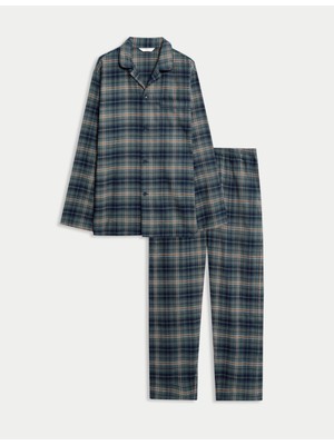 Marks & Spencer Saf Pamuklu Kareli Pijama Takımı