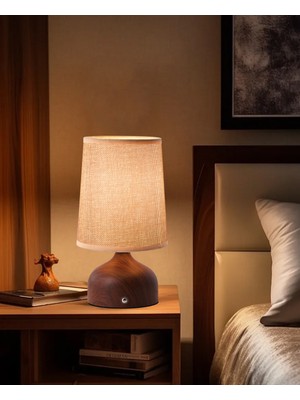 Normadia Ahşap Detaylı Pilli Kablosuz Dokunmatik LED Mantar Masa Lambası