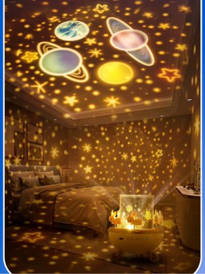 Normadia Çocuklar Için Dönen Işık ve Müzikli Gezegenli Gece Lambası