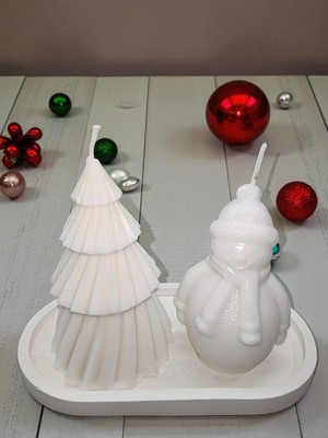 Home Sunumluklu Ikili Yeni Yıl Dekoratif Kokulu Mum Seti (Kardan ADAM-12CM Çam Ağacı)