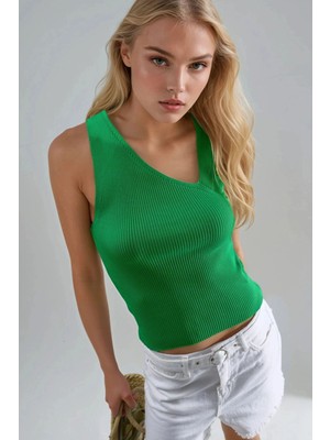 Hiccup Kadın My Fashıon V Yaka Fitilli Kazak Yeşil