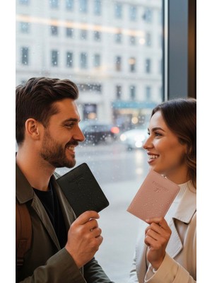 Gempo Çiftler Için Premium Deri Pasaport Kılıfı Seti Siyah & Pembe – Cüzdan Bölmeli Seyahat Çanta