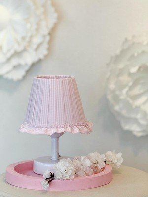 Normadia Pembe Pötikare Desenli Kablosuz Gece Masa Lambası Beyaz Ayaklı