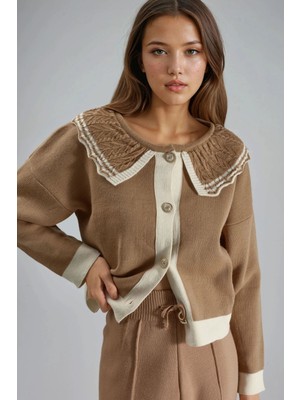 Hiccup Kadın My Fashıon Düğmeli Bebek Yakalı Örgü Kazak Deve Kahvesi