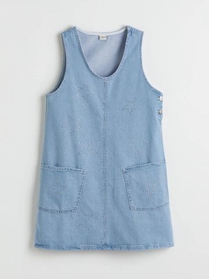 LC Waikiki Taşlı Kız Çocuk Jean Salopet Elbise  (S6)