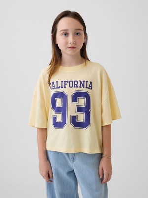 Gap Kız Çocuk Sarı Oversized Grafik Baskılı T-Shirt