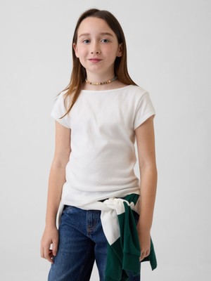Gap Kız Çocuk Beyaz Cap-Sleeve Fitted T-Shirt