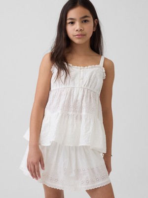 Gap Kız Çocuk Beyaz Tiered Eyelet Tank Bluz
