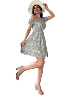 SARVONA Madonna Yaka Desenli Elbise-Yeşil