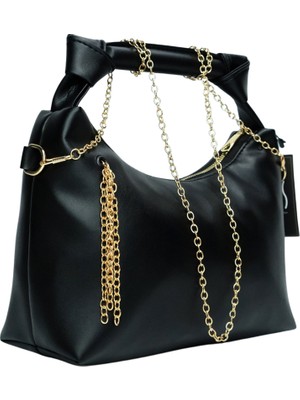 SARVONA Zincir Askılı Deri Çanta-Siyah