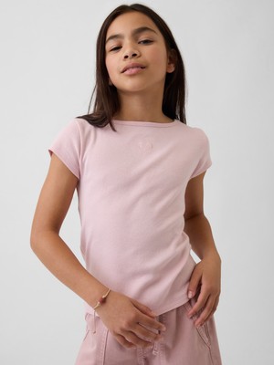Gap Kız Çocuk Pembe Cap-Sleeve Fitted T-Shirt