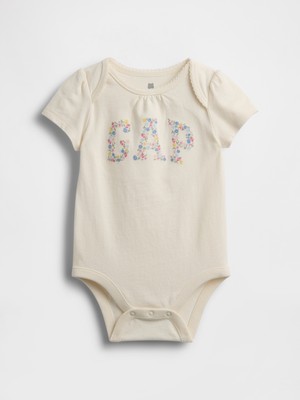 Gap Bebek Kırık Beyaz Organik Pamuk Floral Logo Bodysuit