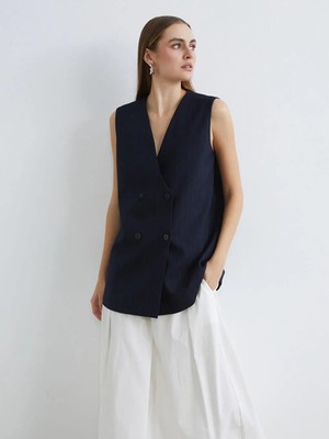 LC Waikiki Kruvaze Yaka Çizgili Kadın Klasik Yelek  (S6)