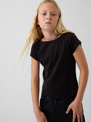 Gap Kız Çocuk Siyah Cap-Sleeve Fitted T-Shirt