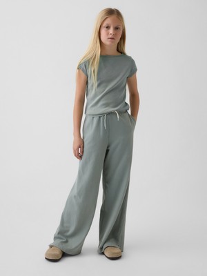 Gap Kız Çocuk Yeşil Relaxed Wide-Leg Eşofman Altı