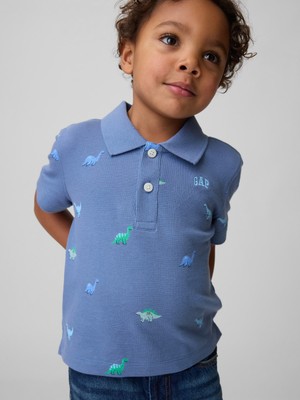 Gap Erkek Bebek Mavi Pique Polo T-Shirt Kısa Kol %100 Pamuk Baskılı Rahat Stil