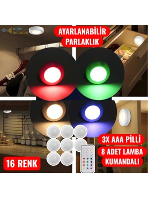 Normadia 8'li Pilli ve Kumandalı Rgb Renkli Koridor ve Mutfağa Uyumlu LED Lamba