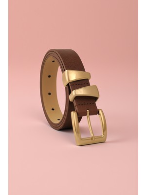 Milleniva Asimetrik Gold Köprülü Kahve Kadın Kemer