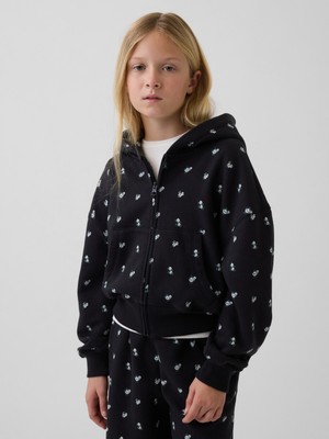 Gap Kız Çocuk Siyah Vintagesoft Oversized Logo Fermuarlı Sweatshirt