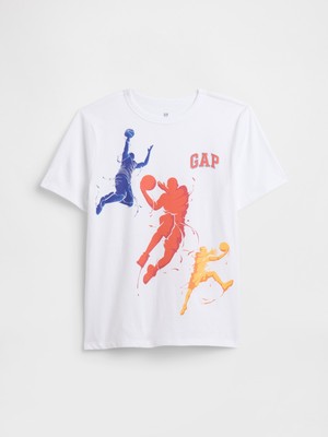 Gap Erkek Çocuk Beyaz Grafik Baskılı T-Shirt