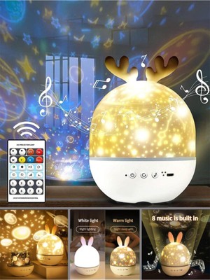 Normadia Renkli Resimli Müzikli Dönen Şarjlı Gece Lambası, Eğlenceli ve Şarjlı