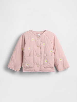 Gap Kız Bebek Açık Pembe Floral Embroidered Kapitone Ceket