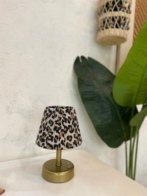 Normadia Leopar Desenli Ipek Saten Eskitme Ayaklı Kablosuz Gece Masa Lambası