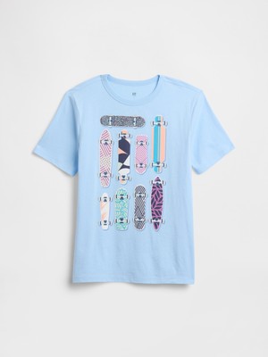 Gap Erkek Çocuk Açık Mavi Grafik Baskılı T-Shirt