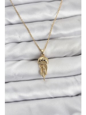 Moresun Buğz 316L Çelik Zincir Gold Renk Deniz Anası Model Zirkon Taşlı Kadın Kolye