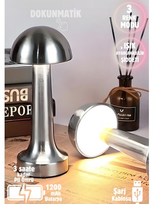 Normadia Renkli ve Şarjlı Metal Masa Lambası, Dim Edilebilir, Şık Tasarım