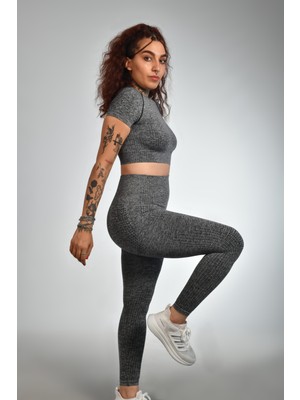 gymphoenix Milano Gri Kısa Kol Tayt Takım