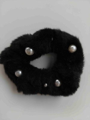 Makmery Peluş Simit Toka Üzeri Inci Detaylı Siyah