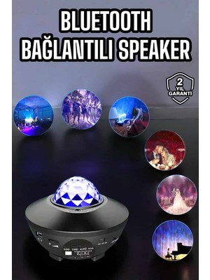 Selfbuysell Çocuklara Özel Şarjlı Bluetooth Hoparlör Parti LED Lambası Yıldızlı Projeksiyon