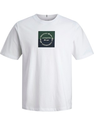 Jack Jones Jorcatskılls Square Brand Tee Ss Cn Pls Erkek Beyaz Büyük Beden Tshirt 12298472-01