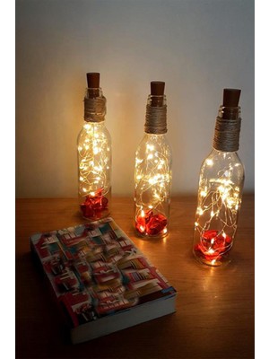 Normadia LED Işıklı Mantar Tıpalı Cam Şişe Seti, Masa ve Gece Lambası Dekoru
