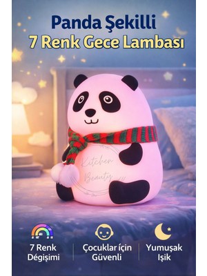 Normadia Renkli Panda Silikon Gece Lambası, 3 Kademe, Kırılmaz, Şarjlı, Şık Tasarım