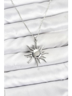 Moresun Buğz 316L Çelik Zincir Gümüş Renk Güneş Model Kadın Kolye