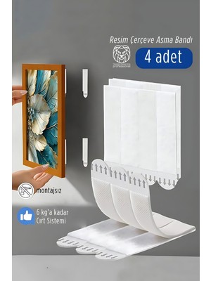 Transformacion Resim Çerçeve Asma Bandı 4'lü Set - 6kg Taşıma Kapasiteli Duvar Delmeyen Cırt Sistemi