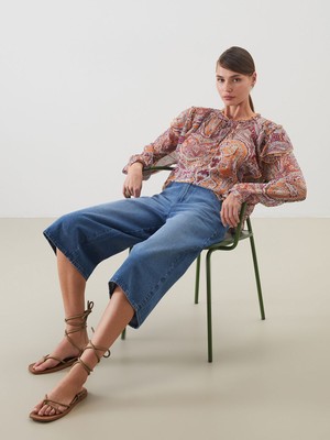 Lc Waikiki Yeni Sezon Bağlamalı Yaka Desenli Bluz